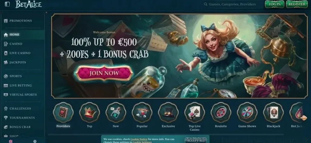 Betalice — 100% jusqu'à 1 000 € + 200 tours gratuits + Bonus Crab